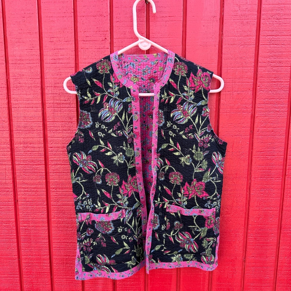 Floral Embroidered Vest REVERSIBLE